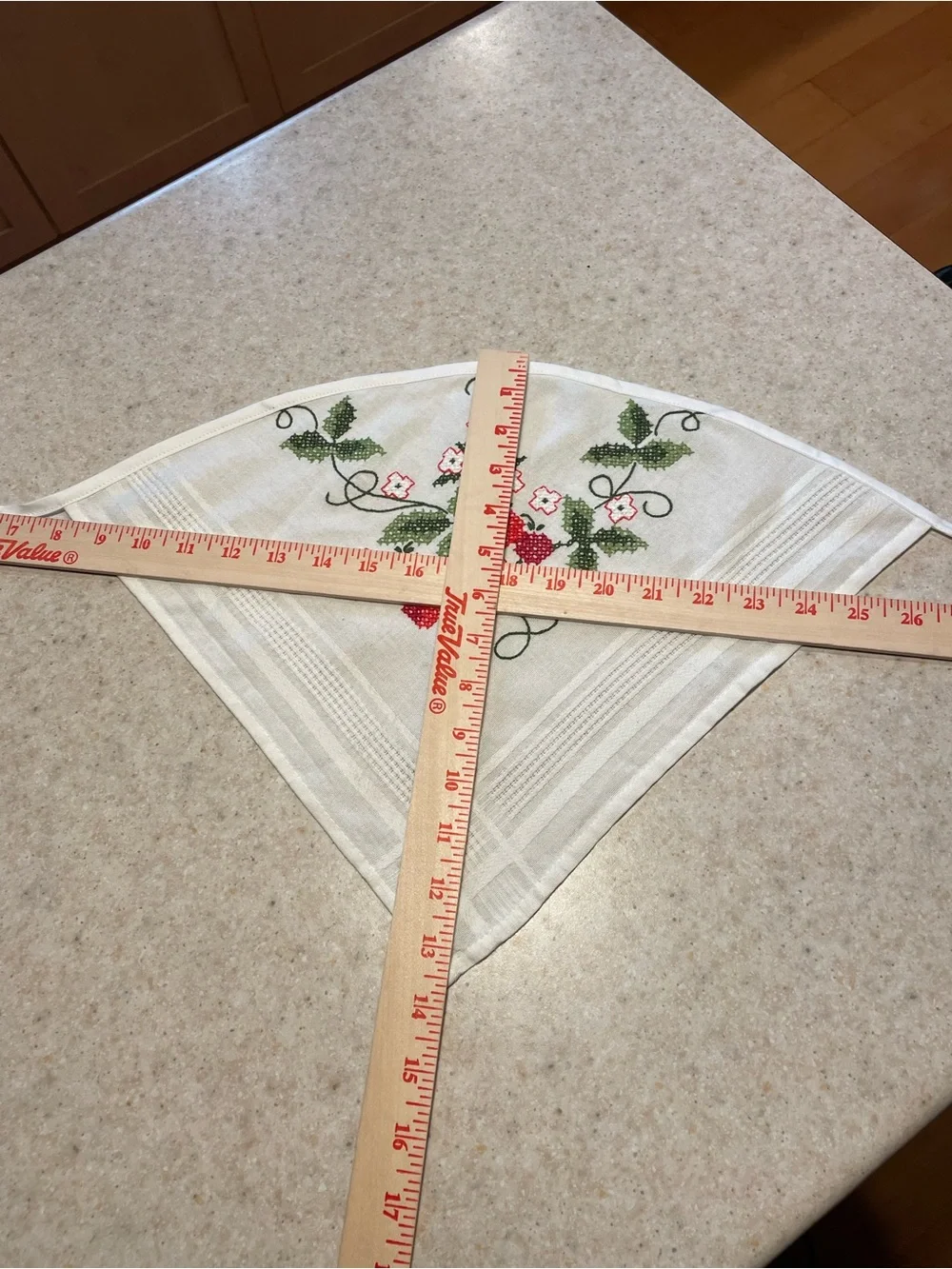 Vintage Head Scarf Upcycled Tablecloth Embroidered Floral Strawberry Handmade